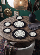 6-Piece White & Black Handmade Crochet Table Mat Set