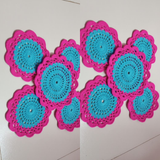 6-Piece Pink & Turquoise Handmade Crochet Table Mat Set