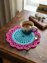 6-Piece Pink & Turquoise Handmade Crochet Table Mat Set