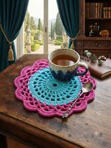 6-Piece Pink & Turquoise Handmade Crochet Table Mat Set