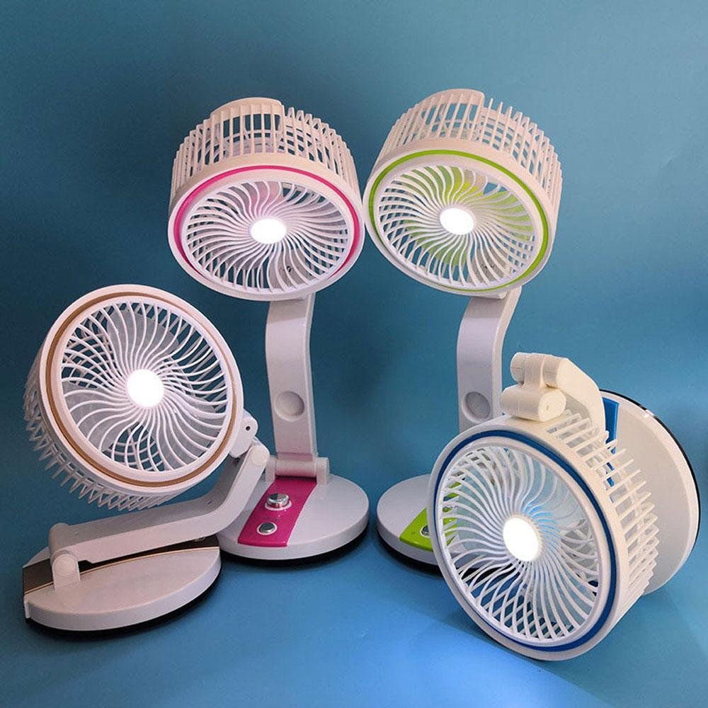 Rechargeable Table Fan with LED Light for Home & Office