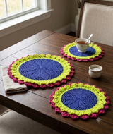 3-Piece Pink & Yellow Handmade Crochet Table Mat Set